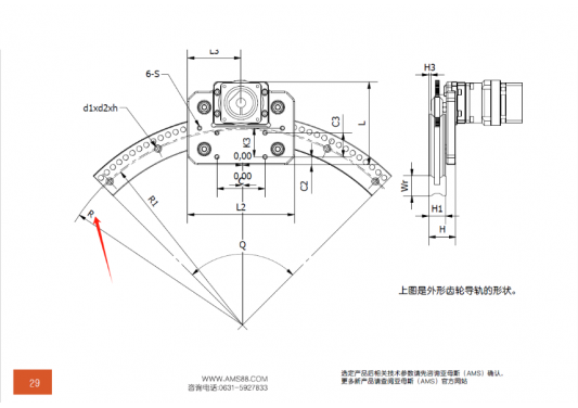 AMS(亞母斯）產(chǎn)品FDK圓弧齒輪導(dǎo)軌的半徑是內(nèi)圓弧還是外圓弧的半徑？